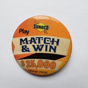 Sunoco Play Match & Win Vintage Pinback Button Pin